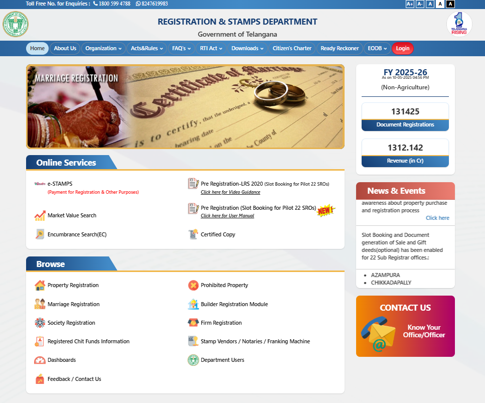 Market Value/Slot Booking/Prohibited Property/Property Registration in ereal.in